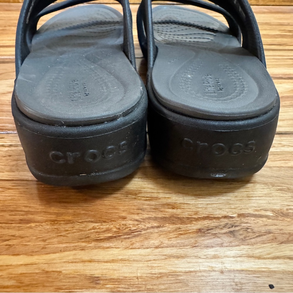 CROCS Lite Ride Wedge Strappy Sandals Slides Black size 7 - Picture 5 of 9